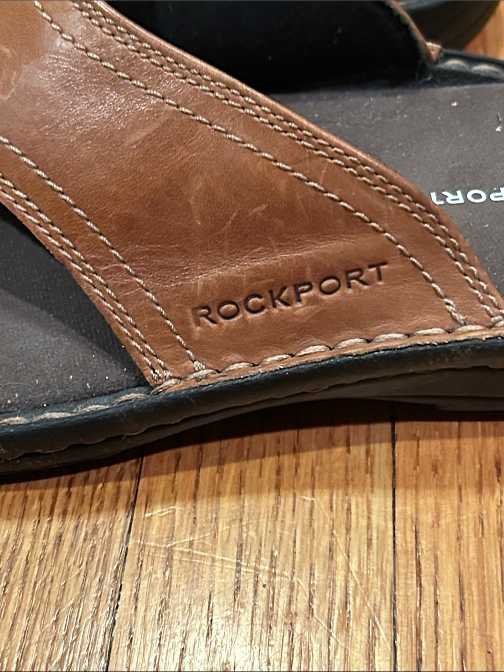 Rockport Brown and Black Men’s Leather Flip-Flops - Size 11 - Picture 6 of 11